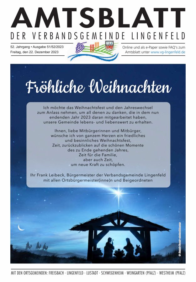 Amtsblatt der VG Lingenfeld Titelblatt 51/2023