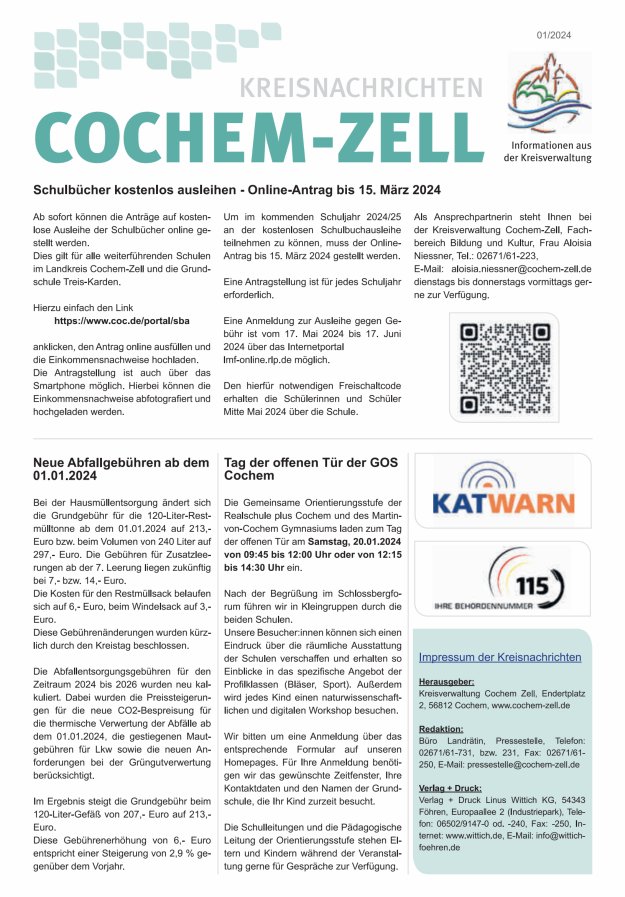 Kreisnachrichten Cochem-Zell Titelblatt 01/2024