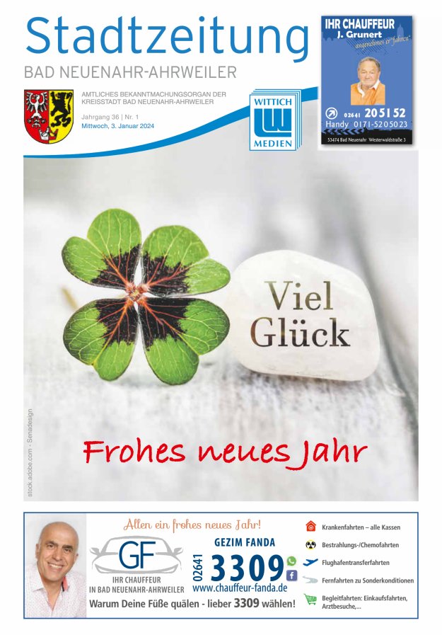 Stadtzeitung Bad Neuenahr-Ahrweiler Titelblatt 01/2024