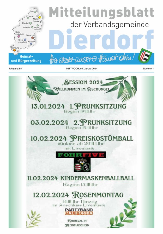 Mitteilungsblatt der Verbandsgemeinde Dierdorf Titelblatt 01/2024
