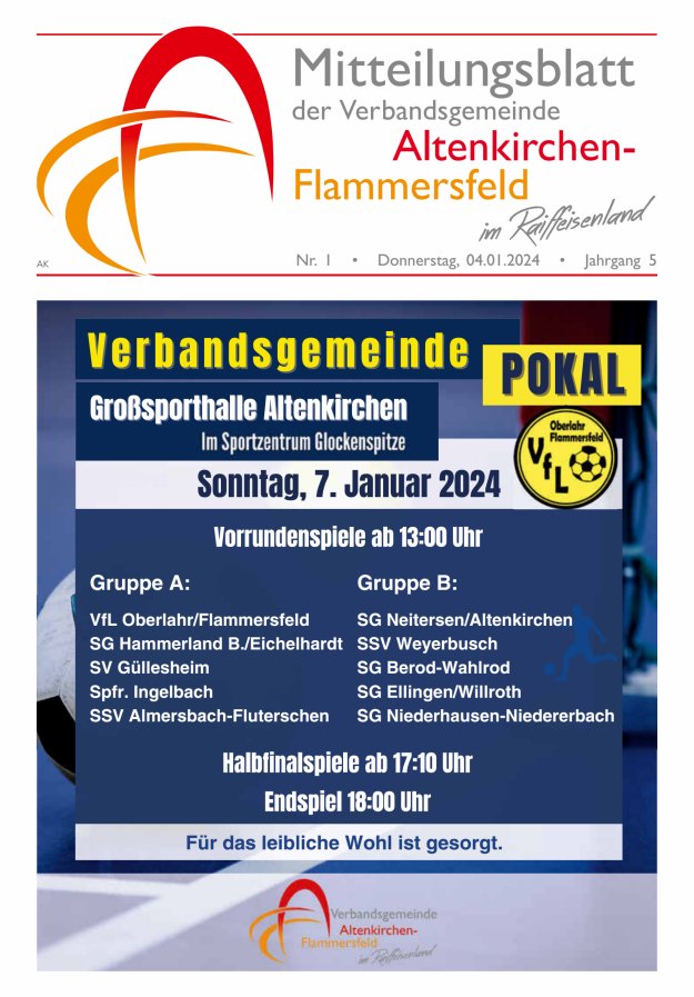 Mitteilungsblatt Verbandsgemeinde Altenkirchen-Flammersfeld Titelblatt 01/2024