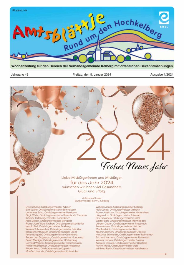 Amtsblättje - Rund um den Hochkelberg Titelblatt 01/2024