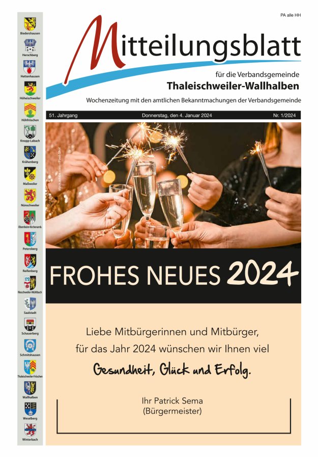 Mitteilungsblatt VG Thaleischweiler-Wallhalben Titelblatt 01/2024