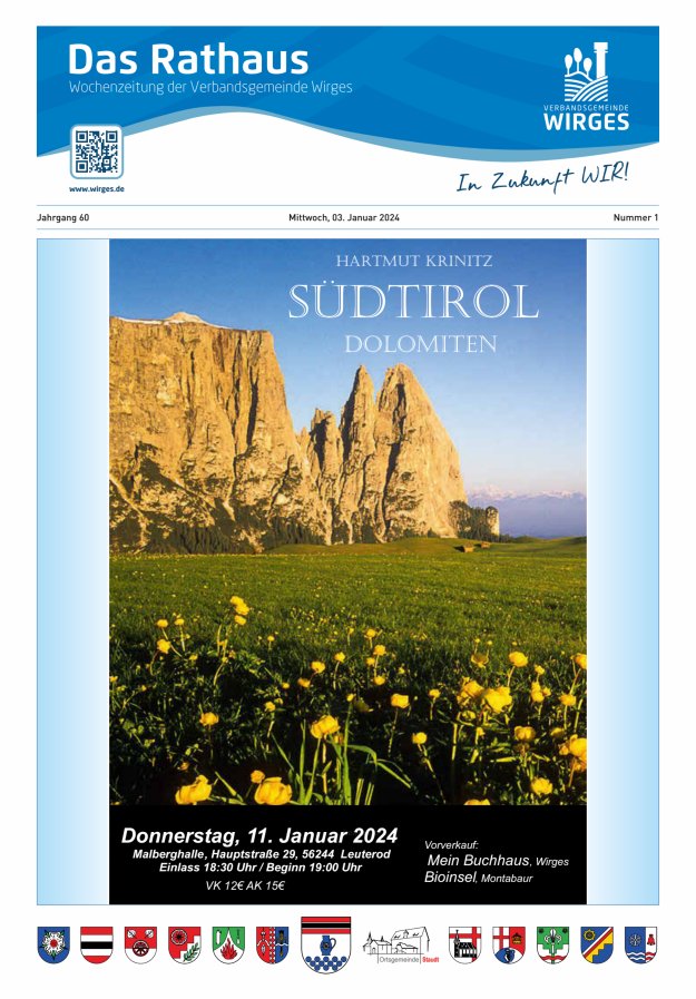 Das Rathaus - Informationen für die Bürger in der VG Wirges Titelblatt 01/2024