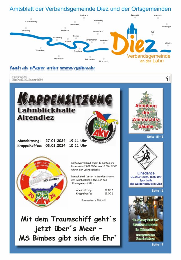 Mitteilungsblatt der Verbandsgemeinde Diez und der Ortsgemeinden Titelblatt 01/2024