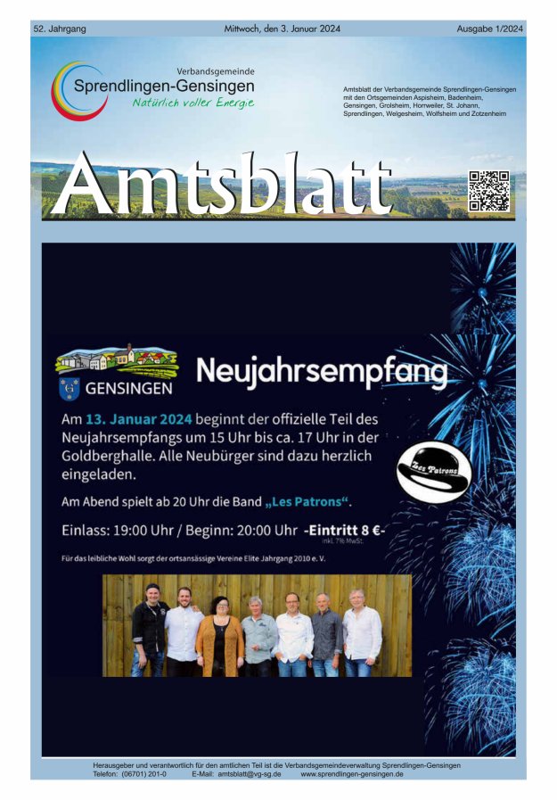 Amtsblatt VG Sprendlingen-Gensingen Titelblatt 01/2024