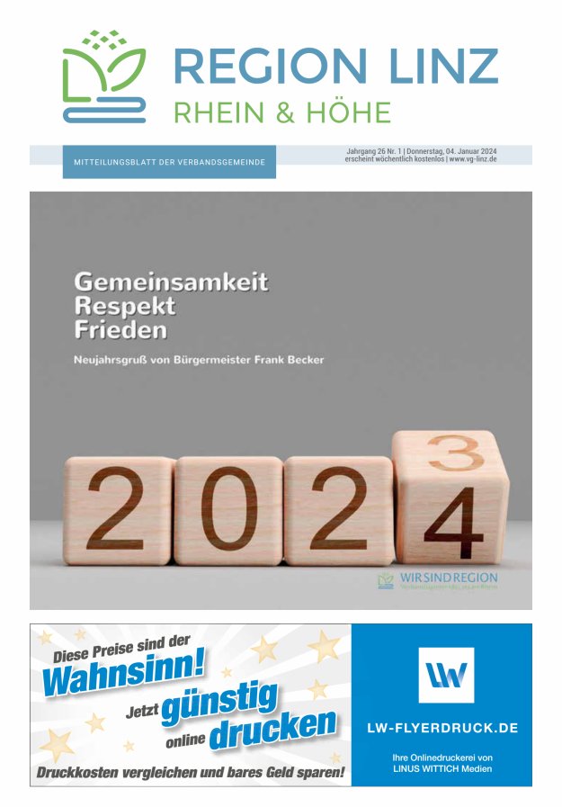 Unsere Verbandsgemeinde Linz am Rhein Titelblatt 01/2024