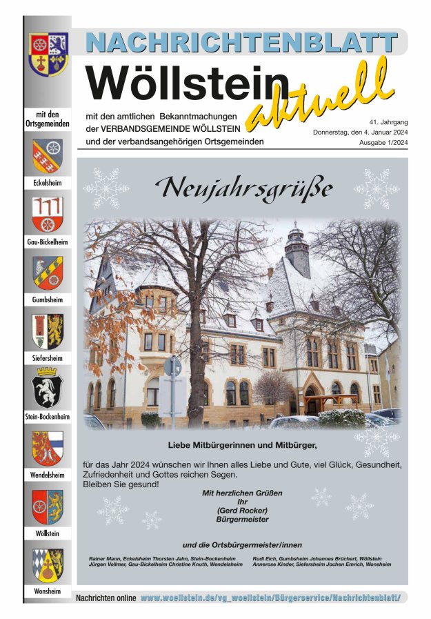 Nachrichtenblatt Wöllstein aktuell Titelblatt 01/2024