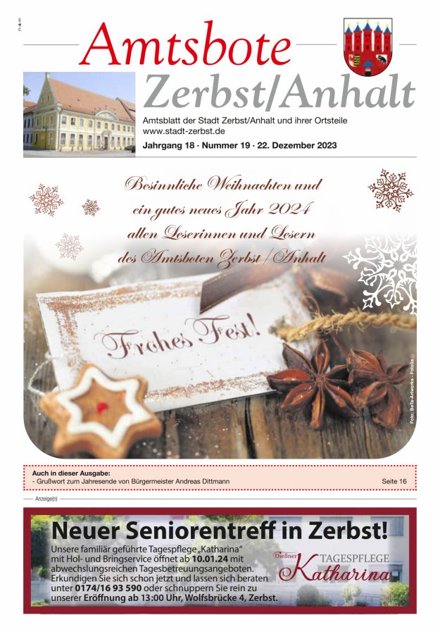 Amtsbote Zerbst/Anhalt – Amtsblatt der Stadt Zerbst/Anhalt und ihrer Ortsteile Titelblatt 19/2023