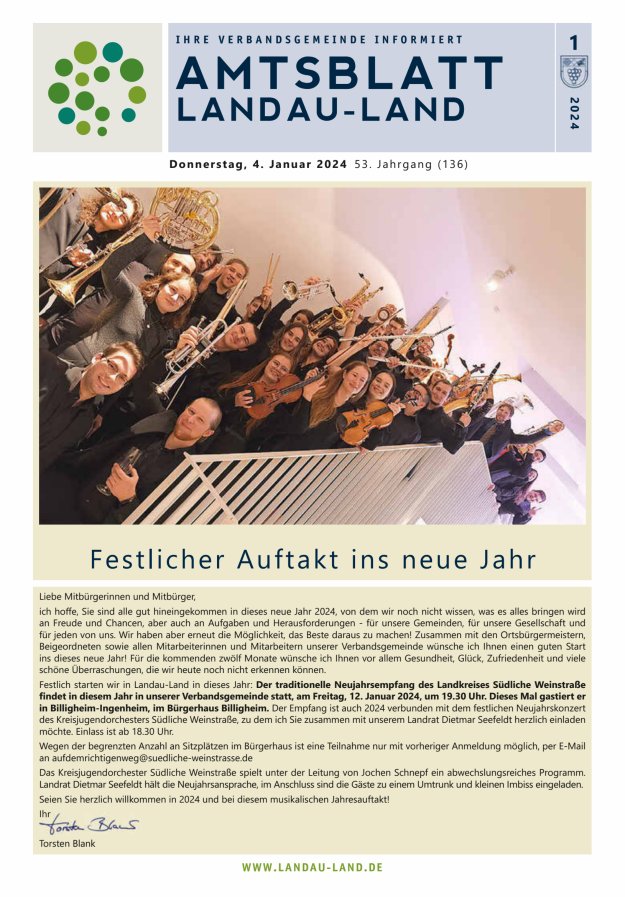 Amtsblatt VG Landau-Land Titelblatt 01/2024