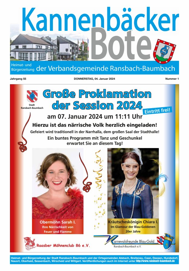 Kannenbäcker-Bote der Verbandsgemeinde Ransbach-Baumbach Titelblatt 01/2024