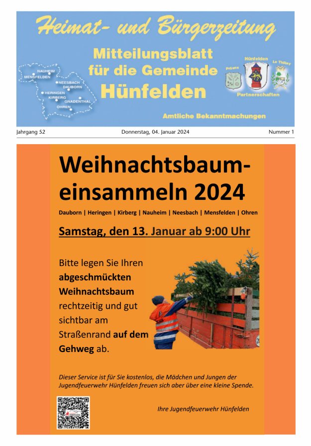 Mitteilungsblatt für die Gemeinde Hünfelden Titelblatt 01/2024