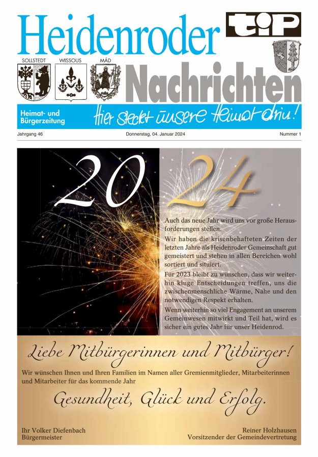 "tip" Heidenroder Nachrichten Titelblatt 01/2024