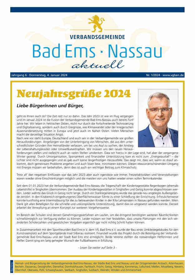 Bad Ems-Nassau aktuell Ausgabe Bad Ems Titelblatt 01/2024