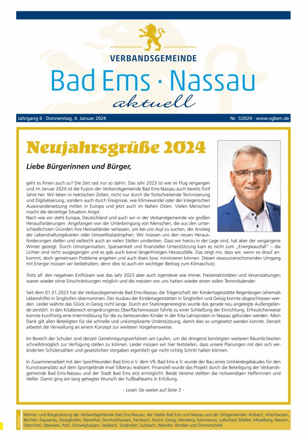 Bad Ems-Nassau aktuell Ausgabe Nassau Titelblatt 01/2024