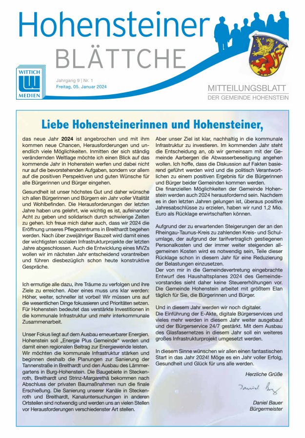 Hohensteiner Blättche Titelblatt 01/2024