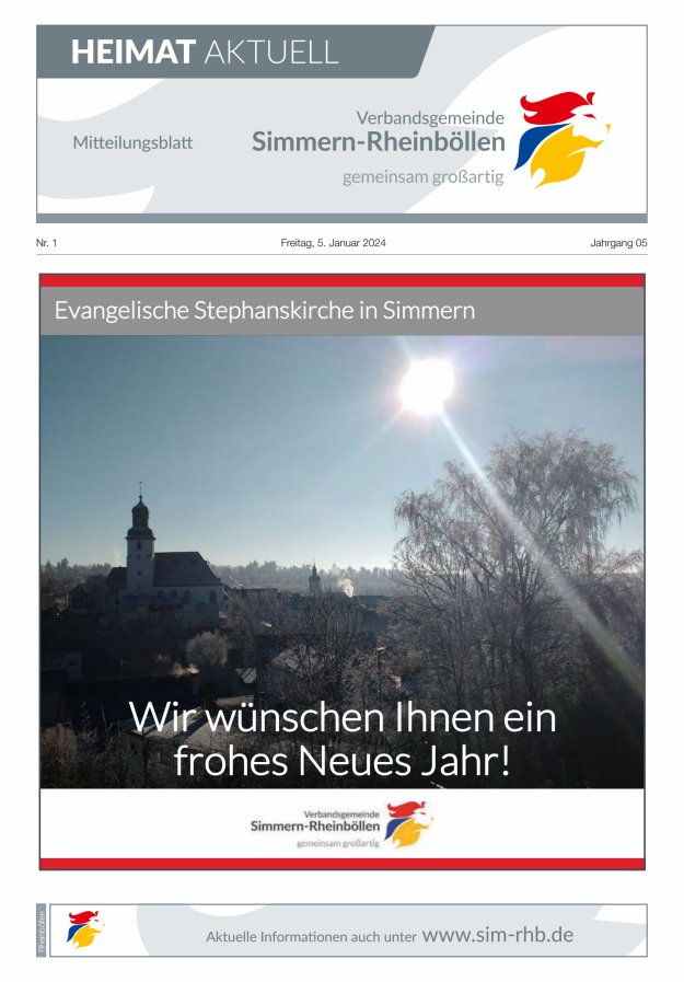 Heimat Aktuell Mitteilungsblatt der VG Simmern-Rheinböllen-Ausg Rheinböllen Titelblatt 01/2024