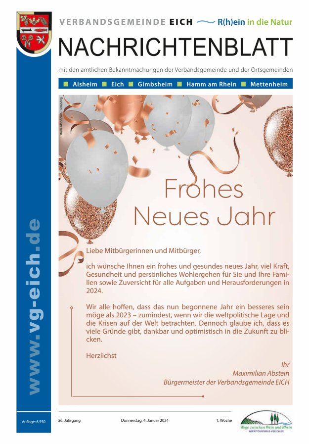Nachrichtenblatt der VG Eich Titelblatt 01/2024