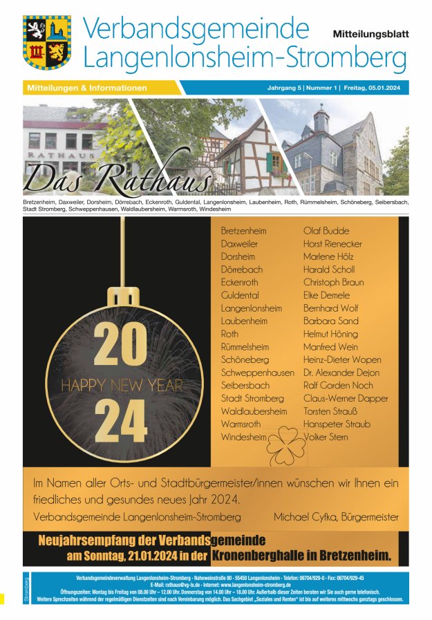 Das Rathaus - MTB d VG Langenlonsheim-Stromberg  Titelblatt 01/2024