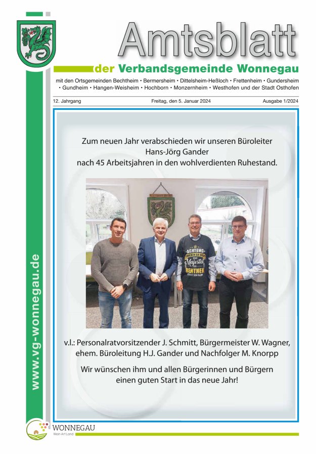 Amtsblatt VG Wonnegau Titelblatt 01/2024