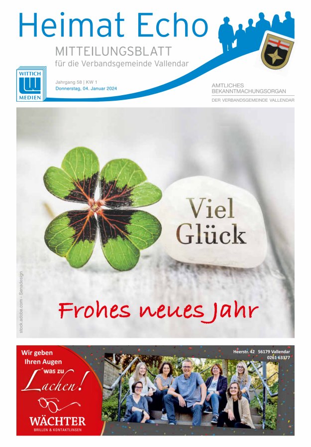 Heimat-Echo - Heimat- und Bürgerzeitung Verbandsgemeinde Vallendar Titelblatt 01/2024