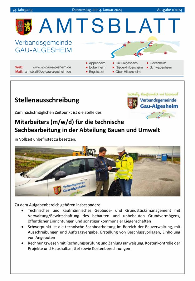 Amtsblatt der VG Gau-Algesheim Titelblatt 01/2024