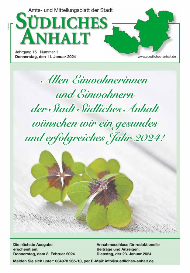 Amts- und Mitteilungsblatt der Stadt Südliches Anhalt Titelblatt 01/2024