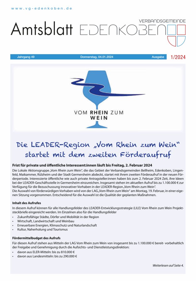 Amtsblatt VG Edenkoben Titelblatt 01/2024