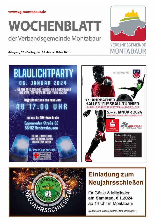 Wochenblatt der Verbandsgemeinde Montabaur Titelblatt 01/2024