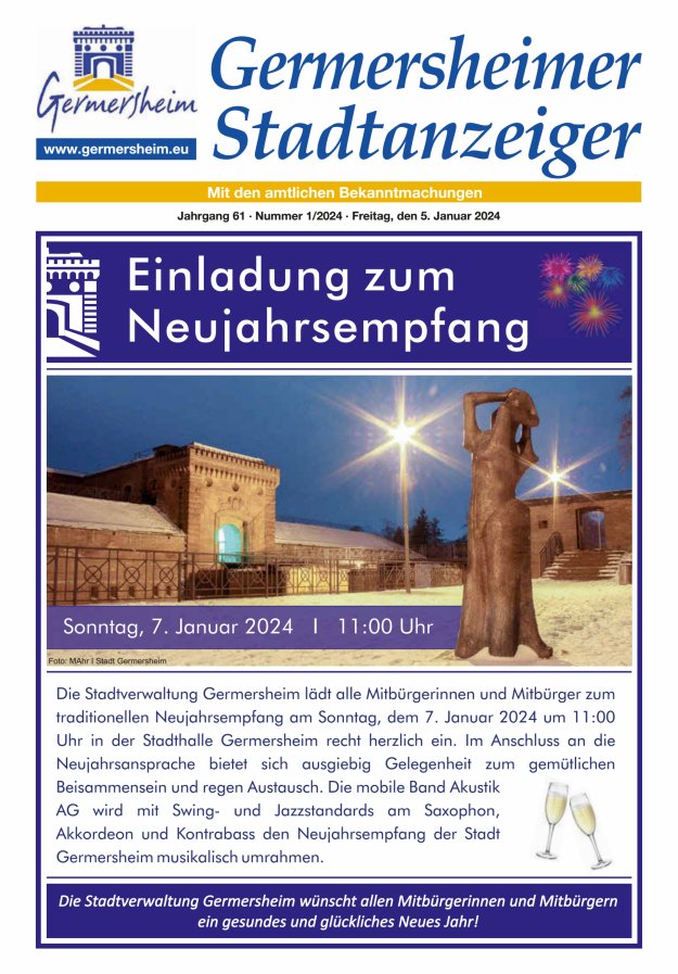 Germersheimer Stadtanzeiger Titelblatt 01/2024