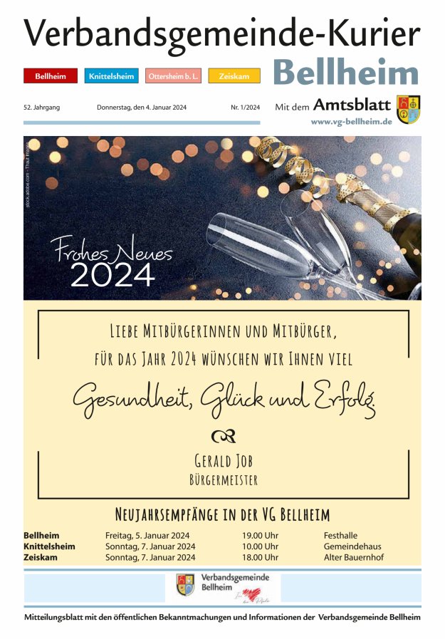 Verbandsgemeinde-Kurier Bellheim Titelblatt 01/2024
