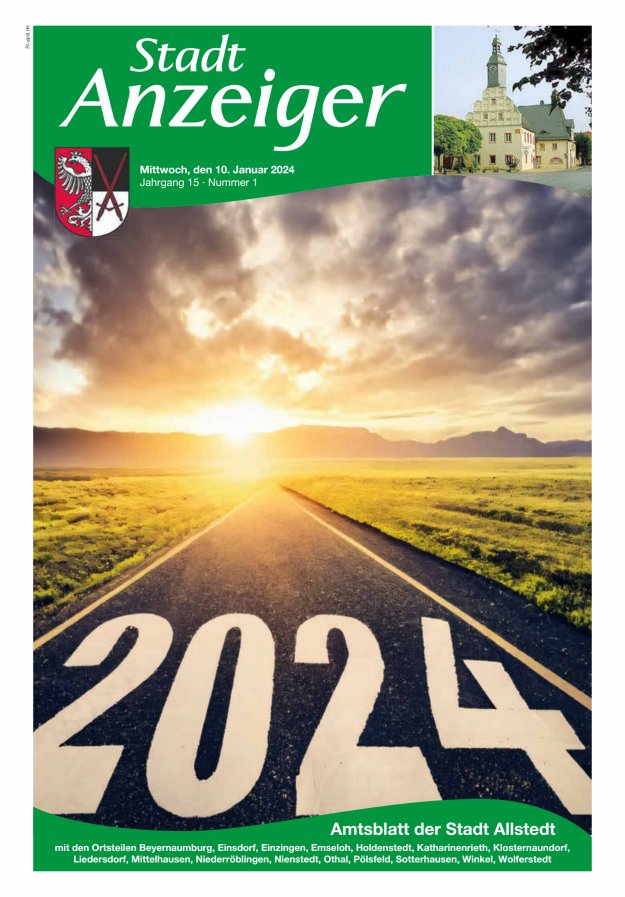 Stadtanzeiger Amtsblatt der Stadt Allstedt mit den Ortsteilen Titelblatt 01/2024