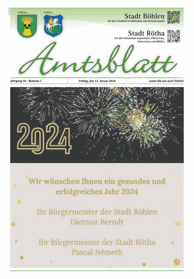 Amtsblatt der Stadt Böhlen Titelblatt 01/2024