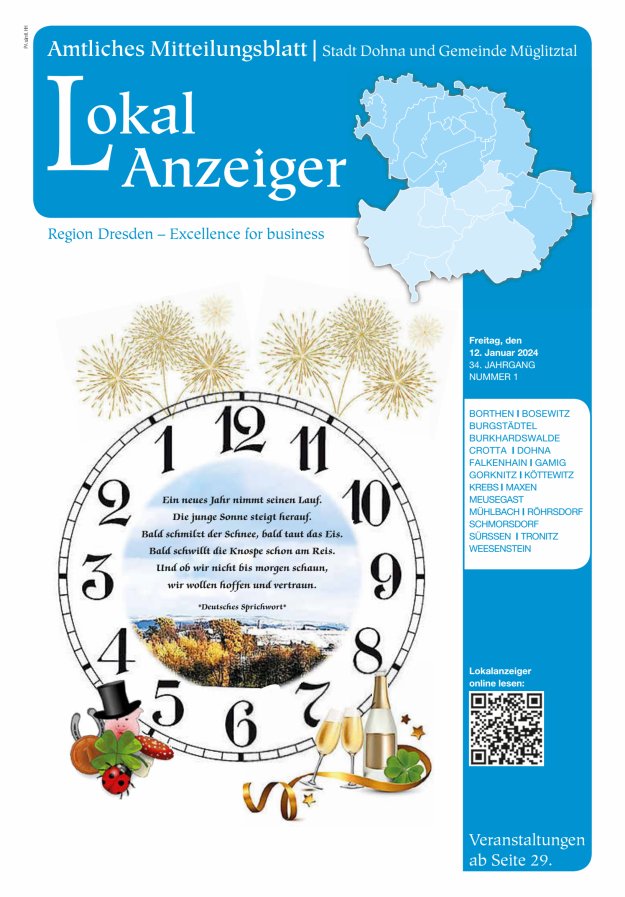 Lokal-Anzeiger – Amtliches Mitteilungsblatt Stadt Dohna und Gemeinde Müglitztal Titelblatt 01/2024