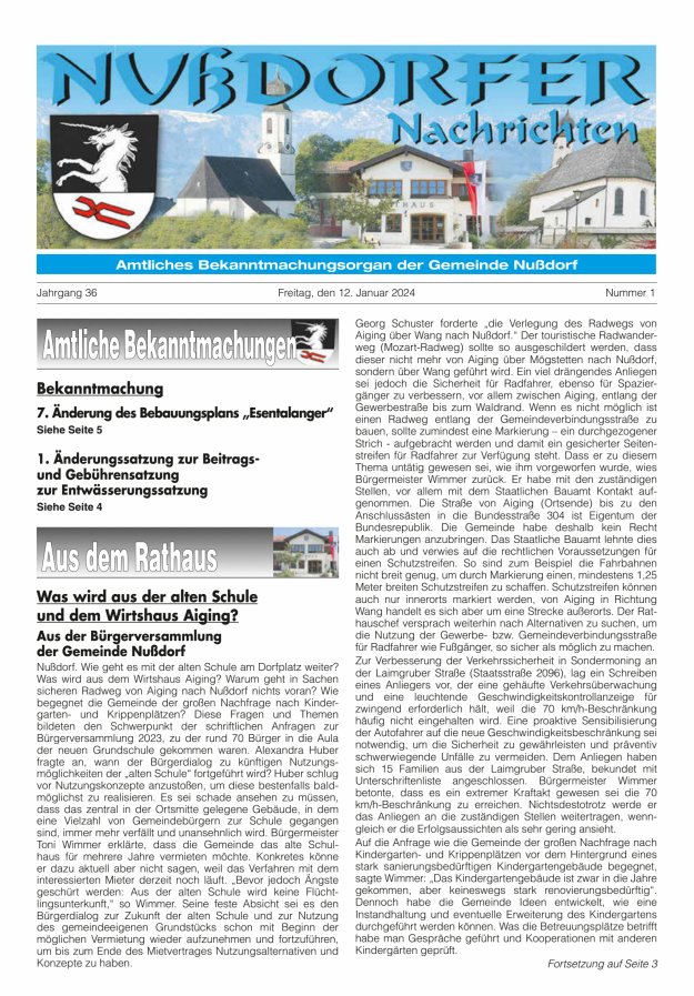 Nußdorfer Nachrichten Titelblatt 01/2024
