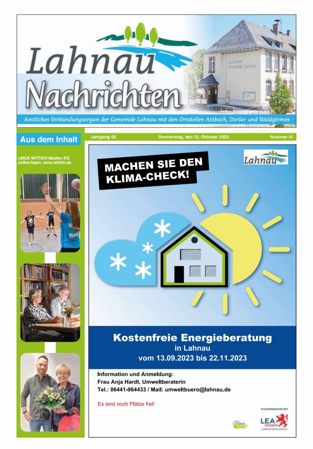 Lahnau Nachrichten Titelblatt 41/2023