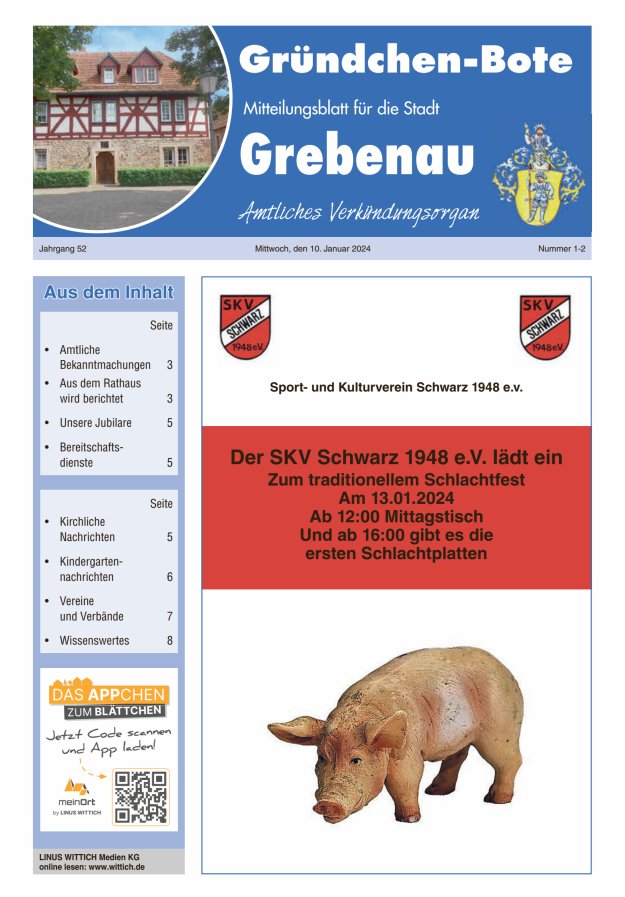 Grebenau - Gründchen Bote - Mitteilungsblatt für die Stadt Grebenau Titelblatt 02/2024