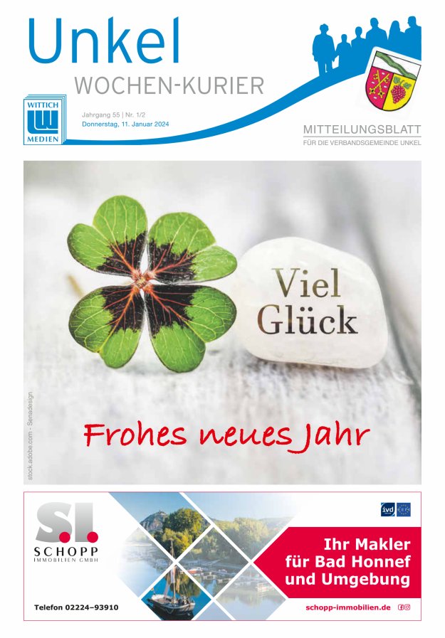 Wochen-Kurier Verbandsgemeinde Unkel Titelblatt 01/2024
