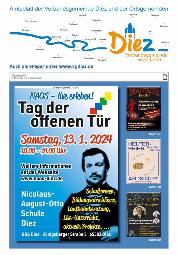 Mitteilungsblatt der Verbandsgemeinde Diez und der Ortsgemeinden Titelblatt 02/2024