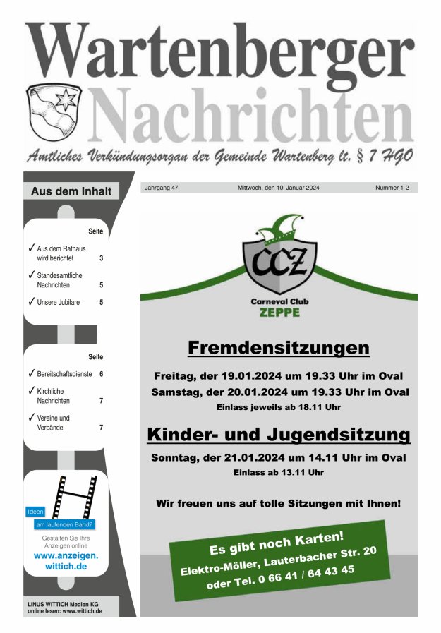 Wartenberger Nachrichten Titelblatt 02/2024