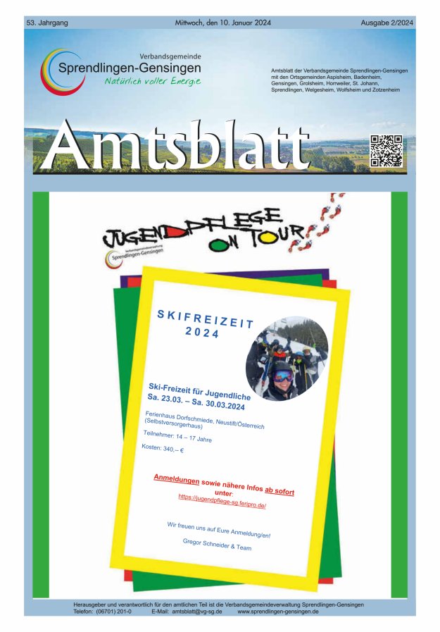 Amtsblatt VG Sprendlingen-Gensingen Titelblatt 02/2024