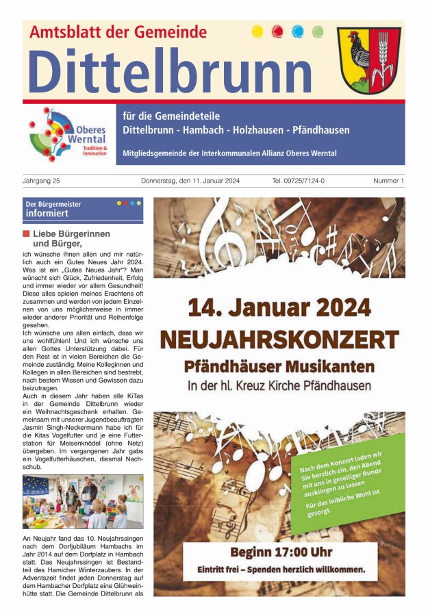 Amtsblatt der Gemeinde Dittelbrunn Titelblatt 01/2024