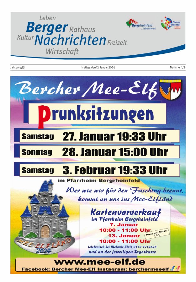 Berger Nachrichten, Bergrheinfeld Titelblatt 01/2024