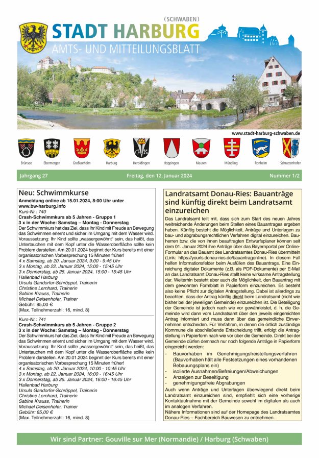 Amts- und Mitteilungsblatt der Stadt Harburg Titelblatt 01/2024