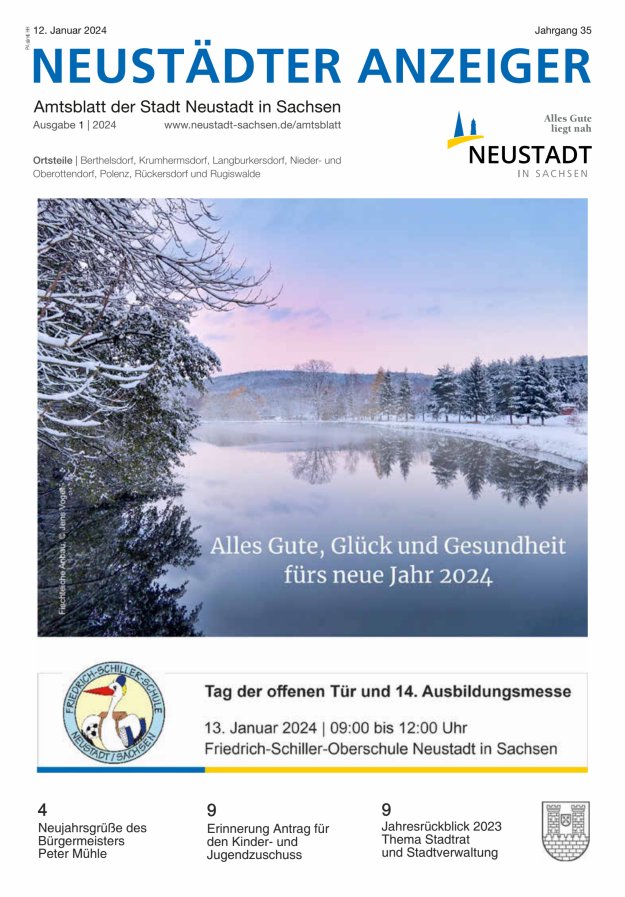 Neustädter Anzeiger - Amts- und Heimatblatt der Stadt Neustadt in Sachsen Titelblatt 01/2024