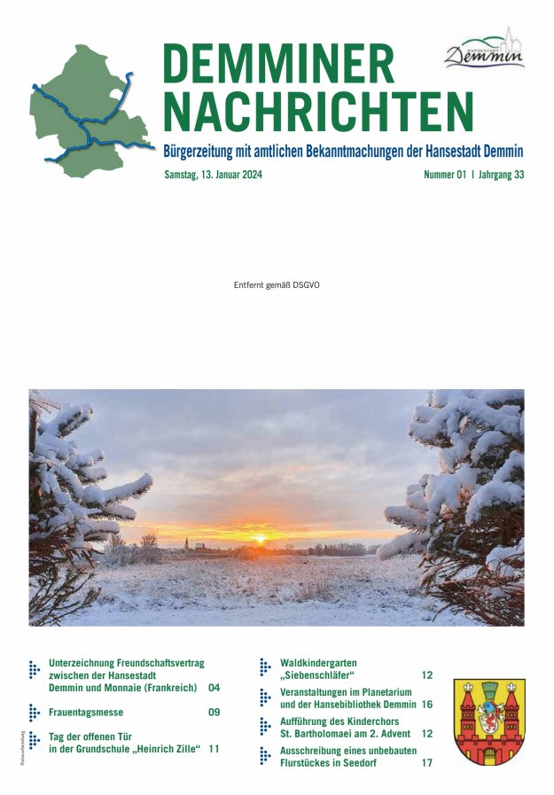 Demminer Nachrichten Titelblatt 01/2024