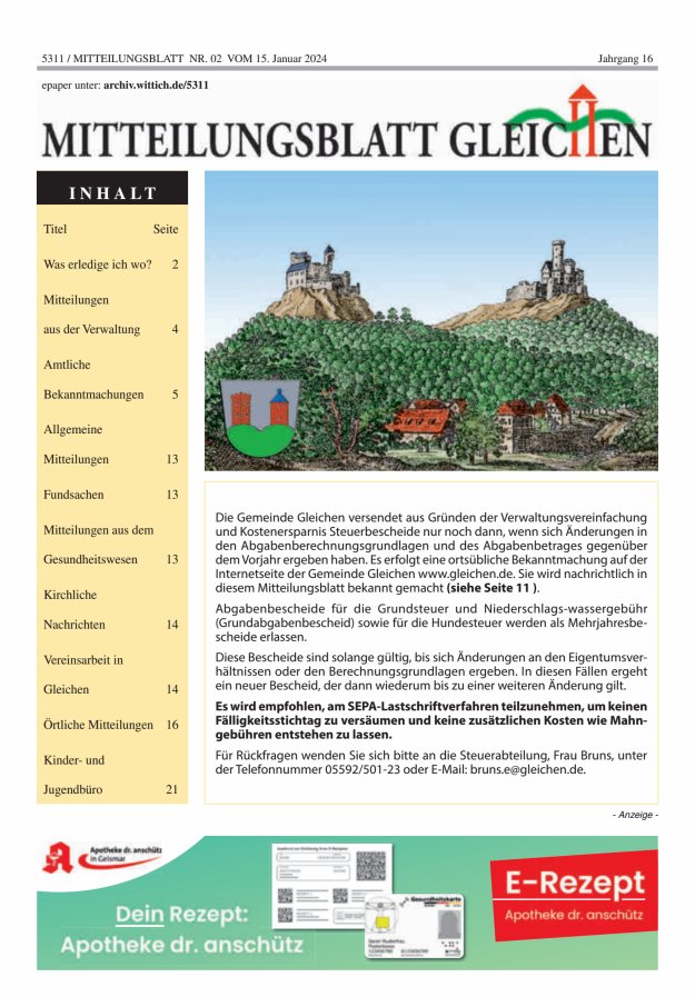 Mitteilungsblatt Gleichen Titelblatt 02/2024
