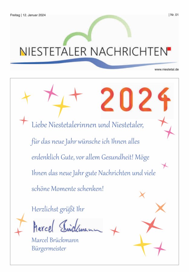 Niestetaler Nachrichten Titelblatt 01/2024