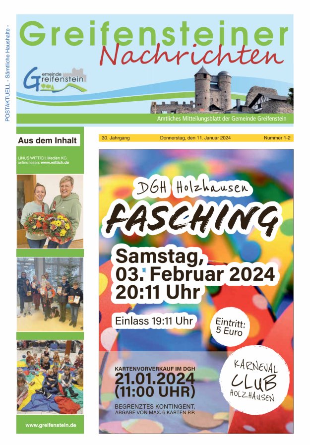 Mitteilungsblatt der Gemeinde Greifenstein Titelblatt 02/2024