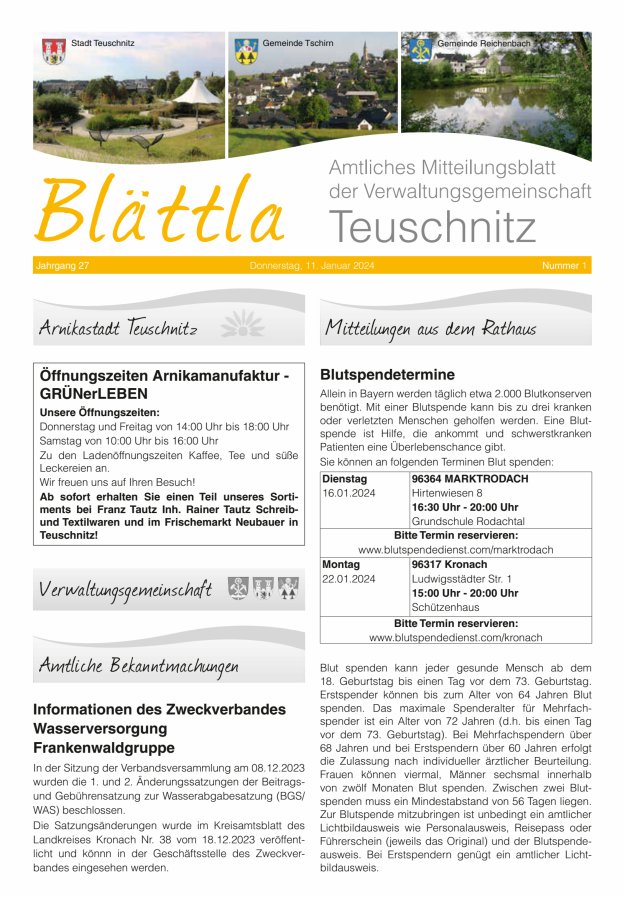 VG-Nachrichten Teuschnitz Titelblatt 01/2024